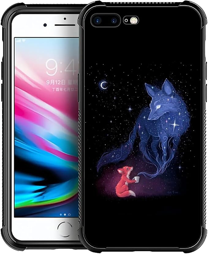 for iPhone 7 Plus/8 Plus Case, Galaxy Fox Wolf Pattern Graphic Design Girl Boy by FKBRCL4U