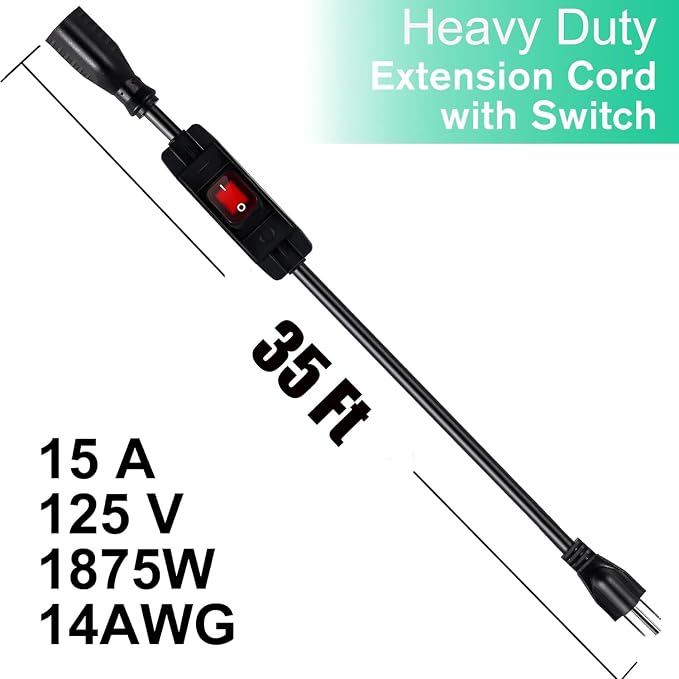 Extension Cord with Switch On/Off Waterproof Switch 35Ft No Plugging and - Image 2