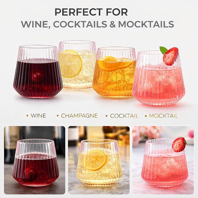 Oojami 40 Pack Pink Ribbed Plastic Wine Glasses 12 oz - Image 6