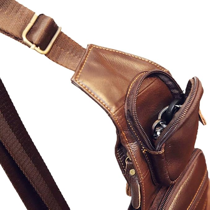 Leather Sling Bag Backpack for Men Women Crossbody Shoulder Chest Day Pack - Image 5