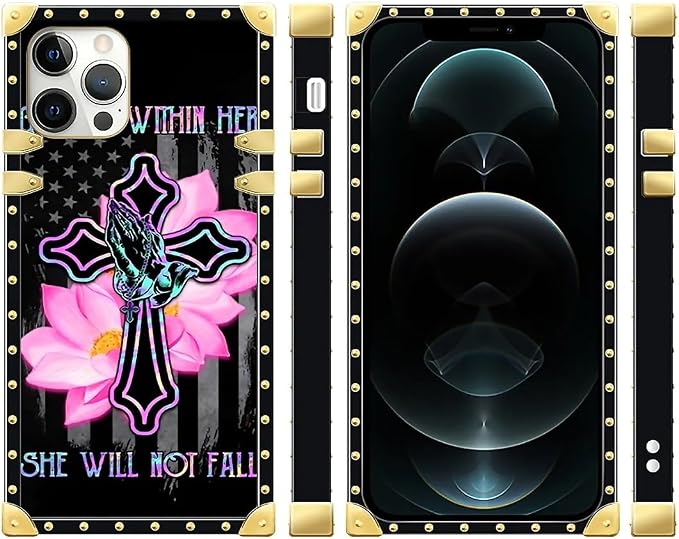 Compatible with iPhone 12 Pro Max Case, Praying Cross Hands Luxury Golden - Image 2