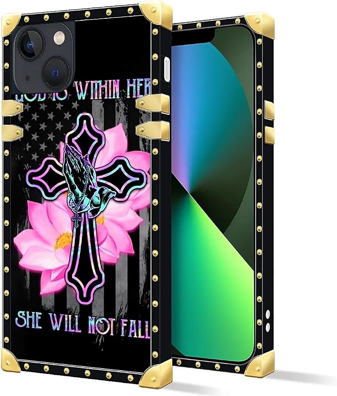 Compatible with iPhone 13 Case, Praying Cross Hands Luxury Golden Decoration - Image 2