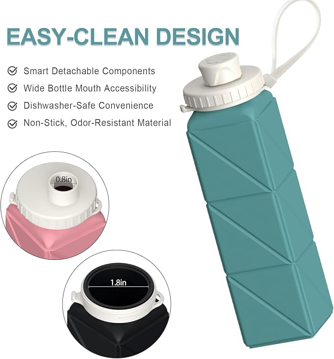 BEAUTAIL Collapsible Water Bottles 20.6oz 2 Pack, Silicone Foldable Portable - Image 5
