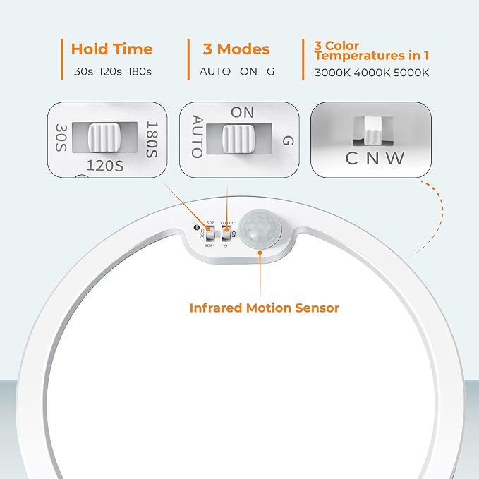 BLNAN Motion Sensor Ceiling Light Wired, 8.7 Inch 3000K 4000K 5000K Selectable - Image 2