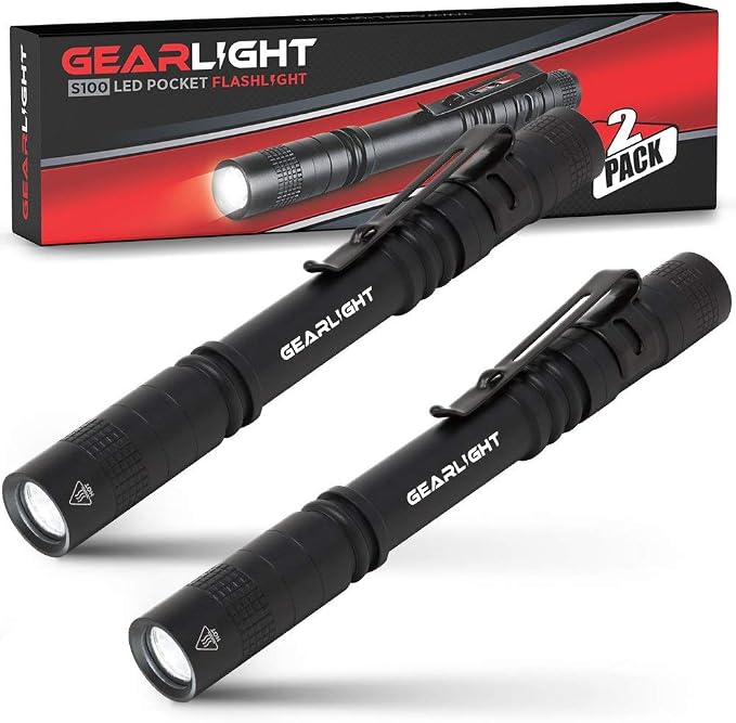 GearLight S100 LED Pocket Pen Light- 2 Small, Compact Flashlights by GearLight