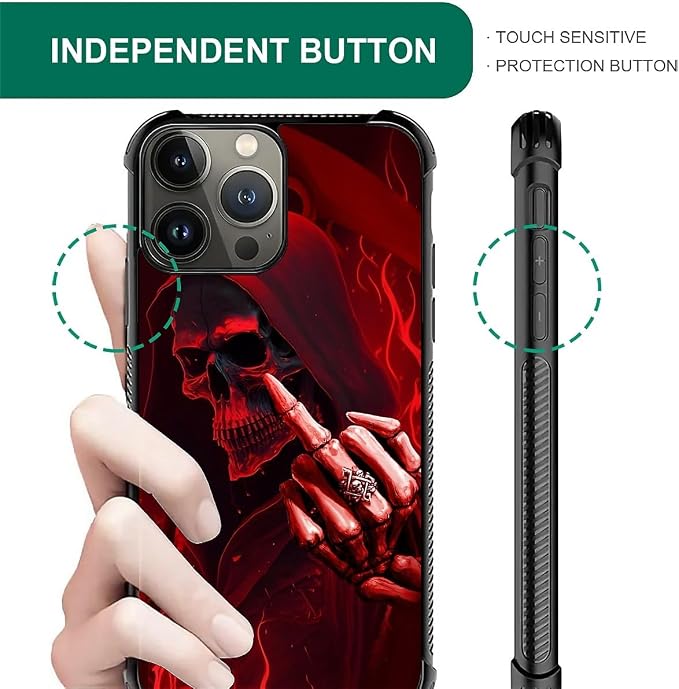 for iPhone 15 Pro Case, Gestures Funny Skull Pattern Graphic Design Girl Boy - Image 2