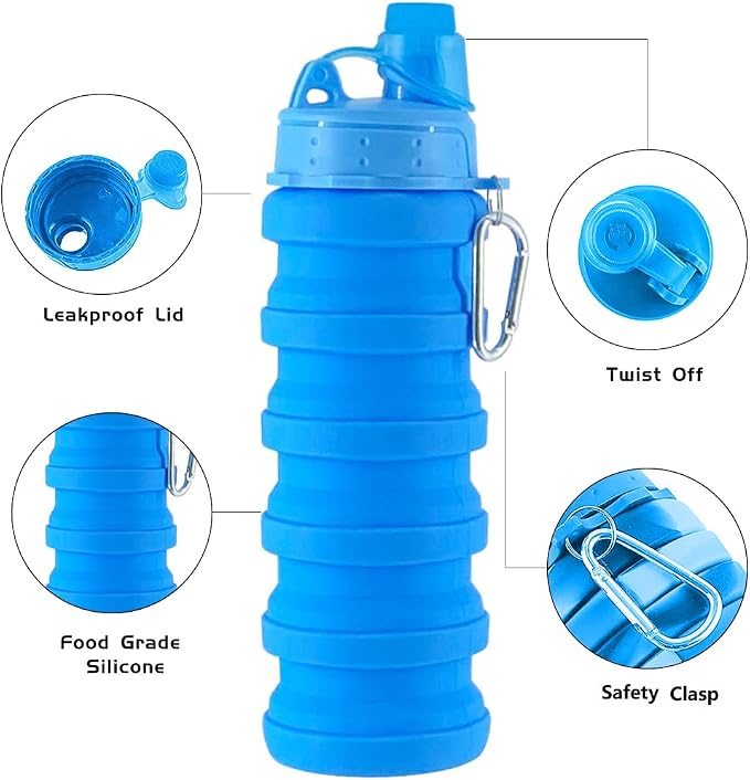 Collapsible Water Bottles 2 pack Travel Water Bottle 500ML. - Image 3