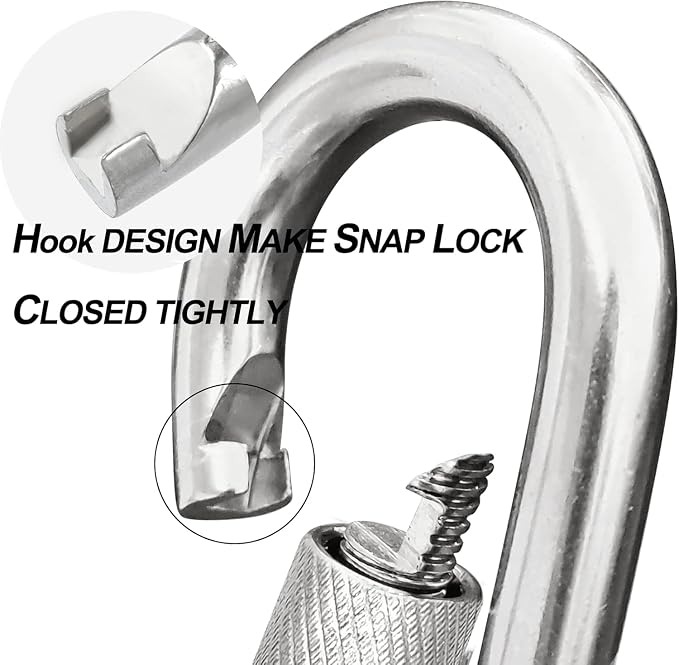 Locking Carabiner Clips, Stainless Steel Spring Snap Hook Locking Carabiner - Image 6
