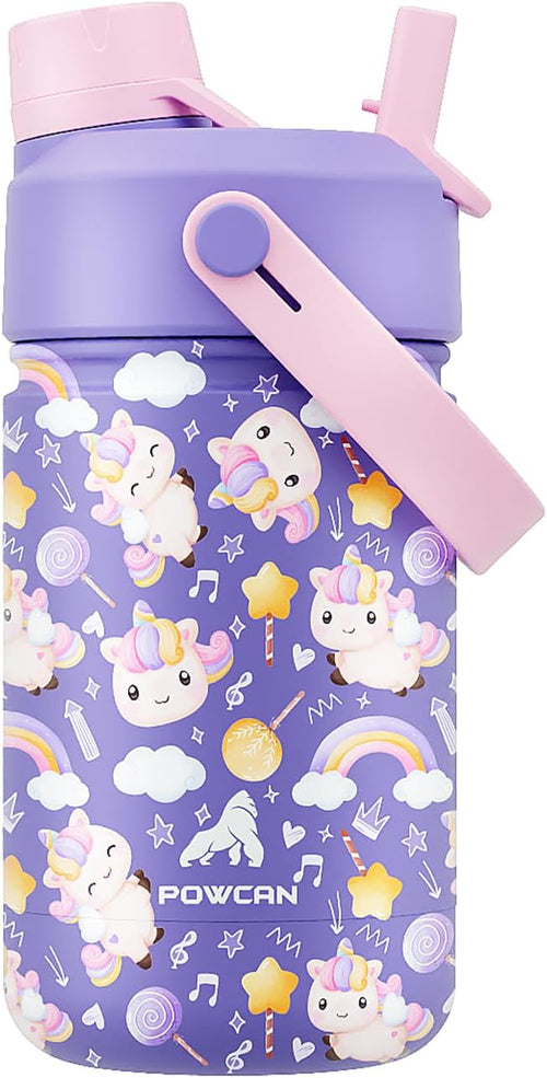 12 oz Insulated Water Bottle for Kids: 2-in-1 Straw Spout Lid, Spill-proof by POWCAN