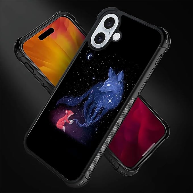 for iPhone 16 Case, Galaxy Fox Wolf Pattern Graphic Design Girl Boy Soft - Image 4
