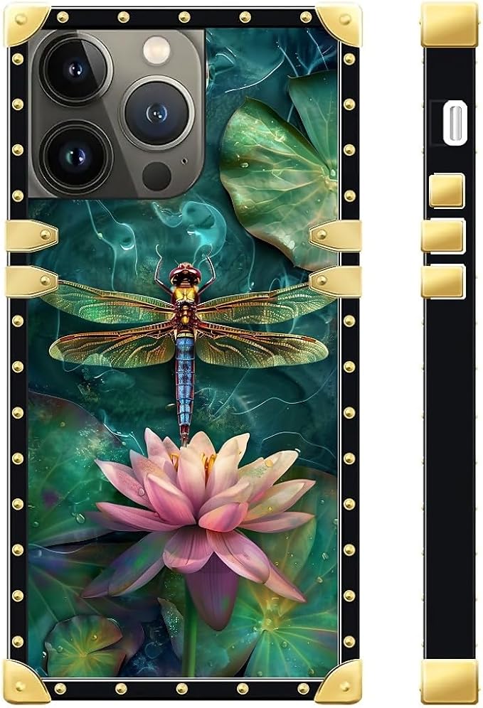 Compatible with iPhone 15 Pro Case, Colourful Dragonfly Pink Lily Pads Luxury - Image 3