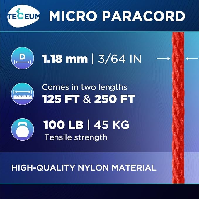TECEUM Micro Paracord – 1.18 mm X 125 ft – Micro Utility Cord – Thin Braided - Image 2