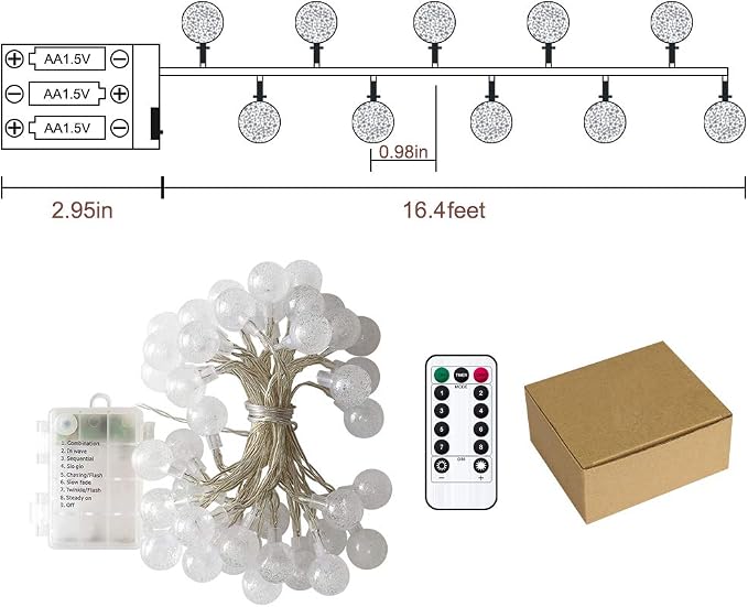 Metaku Globe String Lights Fairy Lights Battery Operated 16.4ft 50LED String - Image 8