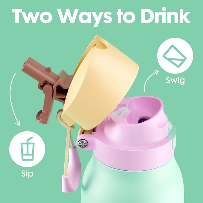 Meoky 24 oz Slim Insulated Water Bottle: Leak Proof Locking Lid, 2-in-1 Straw - Image 3