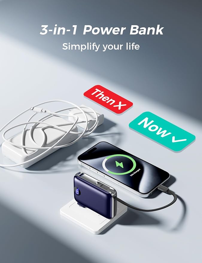 Portable Charger with Built-in Cables & Wall Plug, 10000mAh Power Bank - Image 2