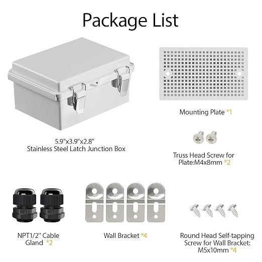 LeMotech Electrical Box, IP67 Waterproof Hinged Cover Stainless Steel Latch - Image 9