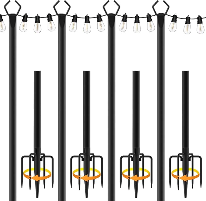 NUERPO 4 Pack String Light Poles, Metal Poles by NUERPO