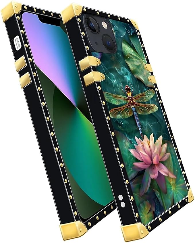 Compatible with iPhone 13 Case, Colourful Dragonfly Pink Lily Pads Luxury - Image 3