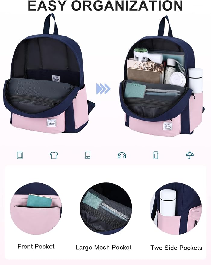 VASCHY Lightweight Backpack for School, Water Resistant Classic Bookbag - Image 3