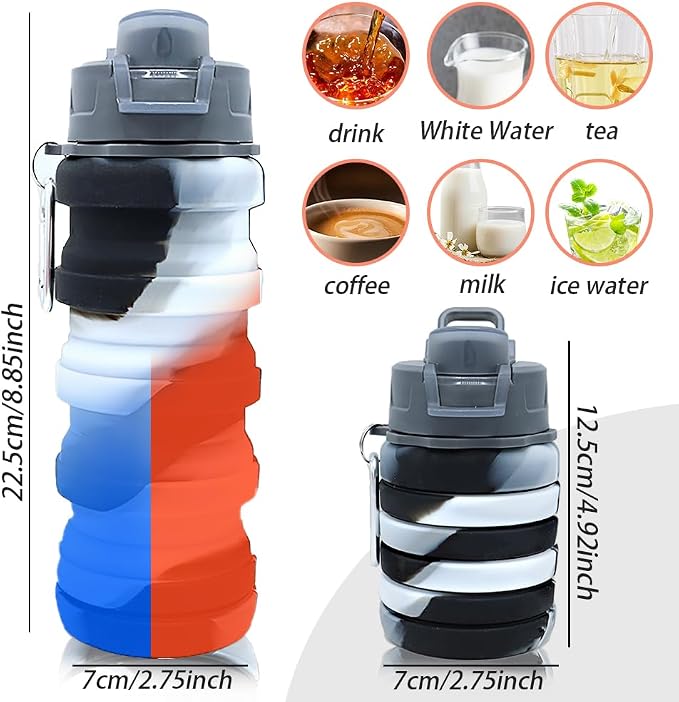 Silicone Collapsible Water Bottles, 16oz Portable Foldable Expandable Water - Image 2