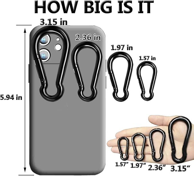 Black Carabiner Clip, Heavy Duty Spring Snap Hook Quick Link - Image 7