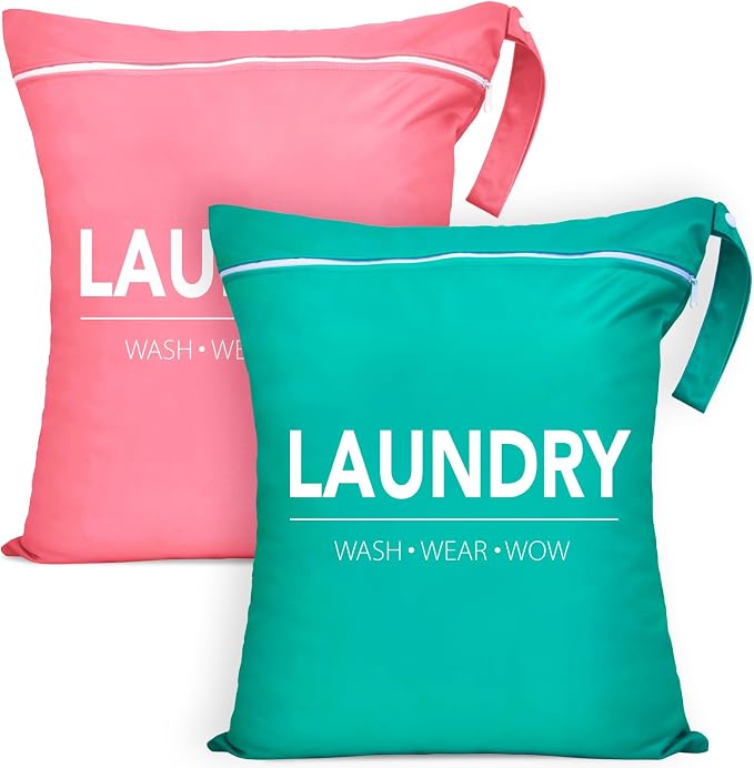 2 Pcs Large Travel Laundry Bag Waterproof Wet Dry Bag Washable Dirty Clothes Bag by Sylfairy