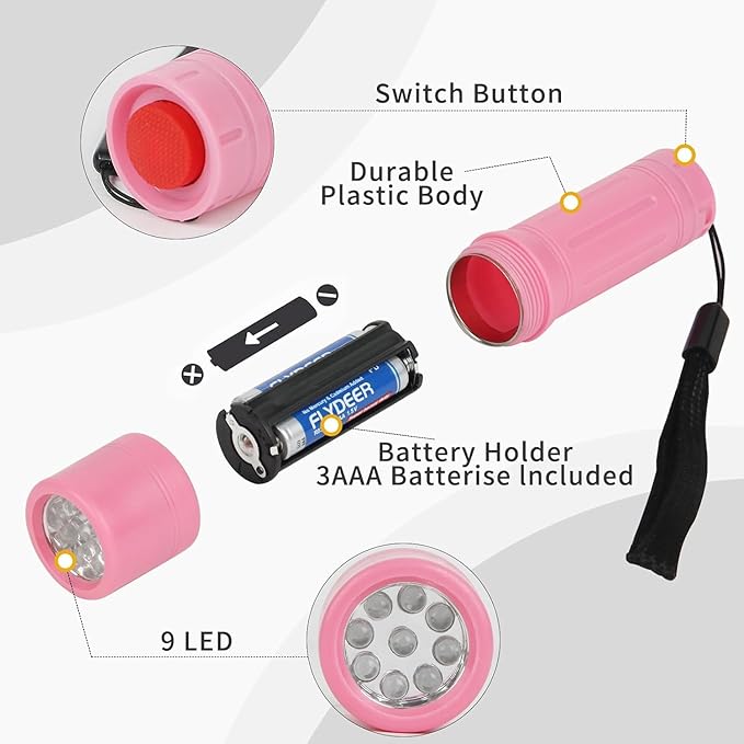 3 Pack 9-LED Mini Flashlight Bulk, Small Multicolor Flashlights - Image 4