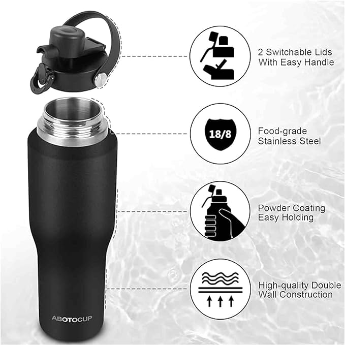 40oz Black Water Bottle Stainless Steel, Keep Cold 24H&Hot 12H, Water Bottle - Image 6