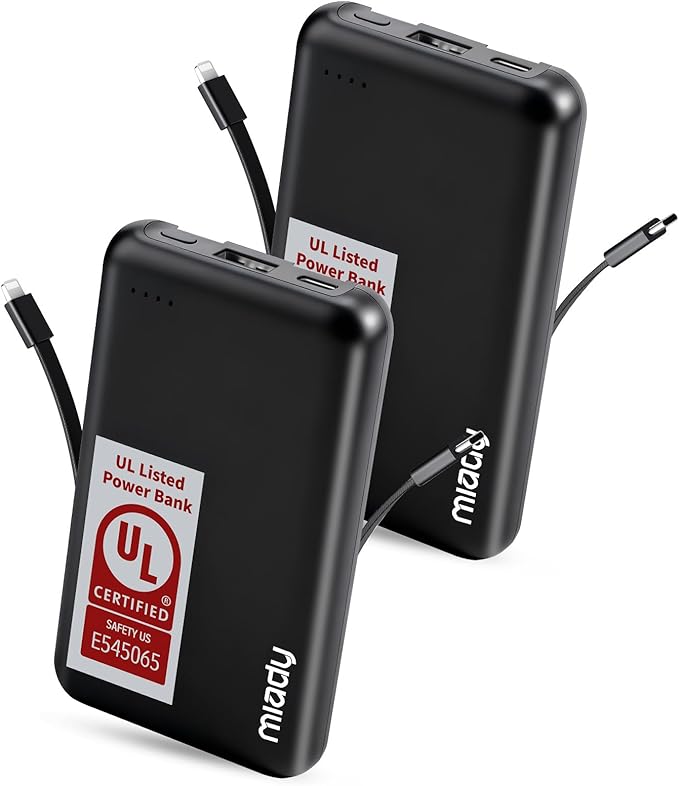 Miady 2-Pack UL Listed Small Portable Charger, 5000mAh Slim Power Bank Built-in by Miady