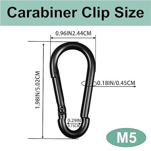 Black Carabiner, Heavy Duty Galvanized Steel Spring Snap Hook Carabiner Clips - Image 2