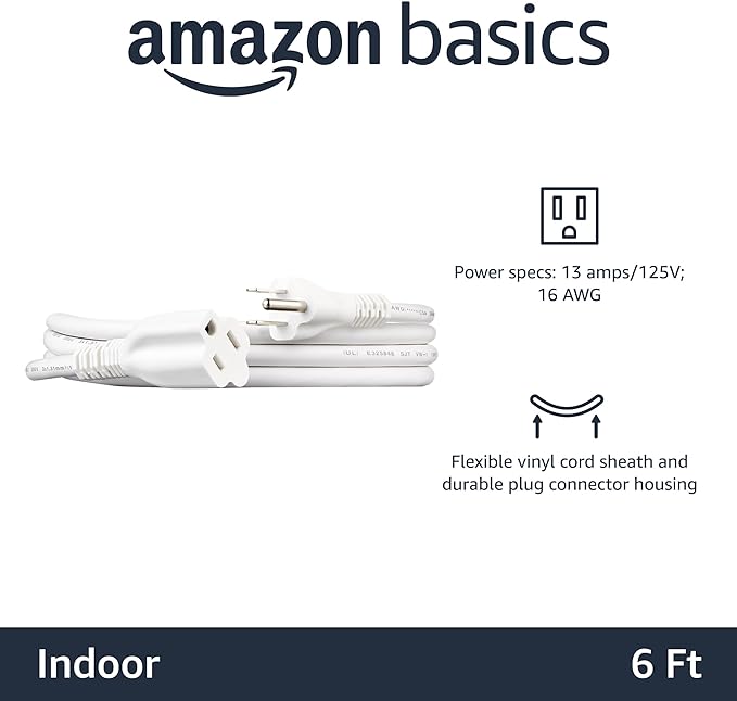 Amazon Basics Extension Cord, 3 Prong Outlet Extender, 13 Amps, 6 Ft - Image 2