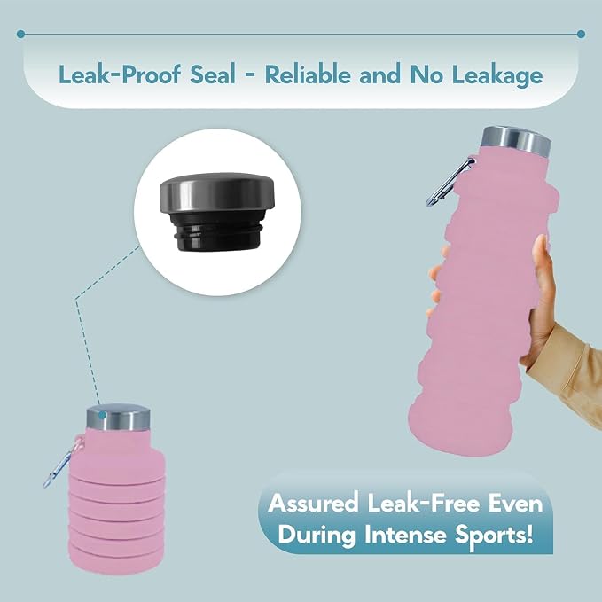 Collapsible Water Bottles 17oz, Odorless BPA-Free Silicone, Leak-Proof Foldable - Image 3