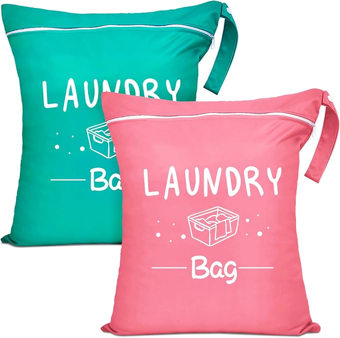 2 Pcs Large Travel Laundry Bag Waterproof Wet Dry Bag Washable Dirty Clothes by Sylfairy