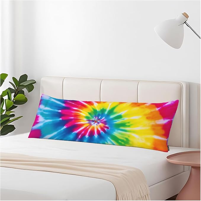 Tie Dye Body Pillow Pillowcase, Abstract Tie Dye Rainbow Farmhouse Pillow Body by Unknown