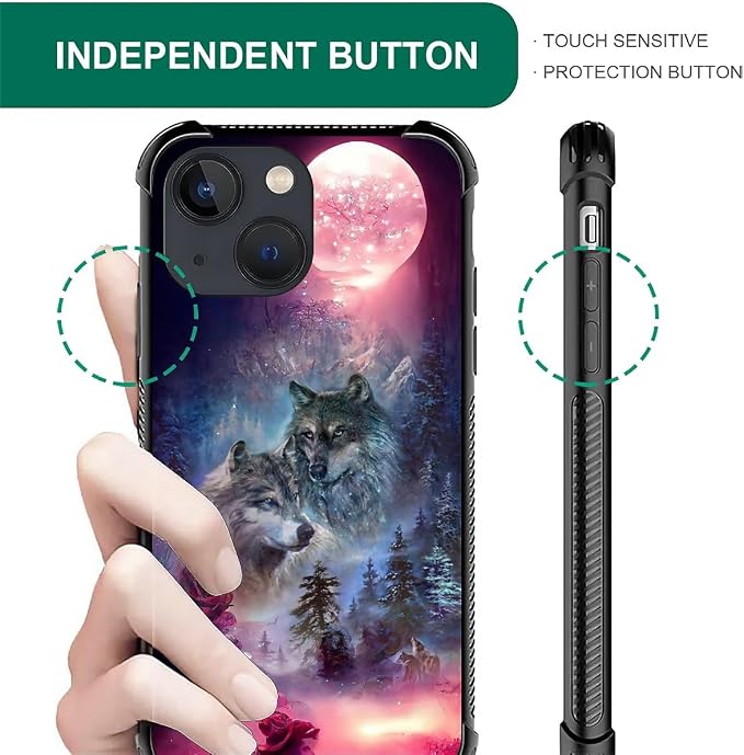 for iPhone 14 Case, Star Two Wolfs Howling Pattern Graphic Design Girl Boy Soft - Image 4