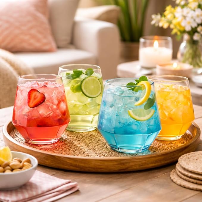 Oojami 40 Pack Diamond Plastic Wine Glasses 12oz Gold Rim Stemless Disposable - Image 7