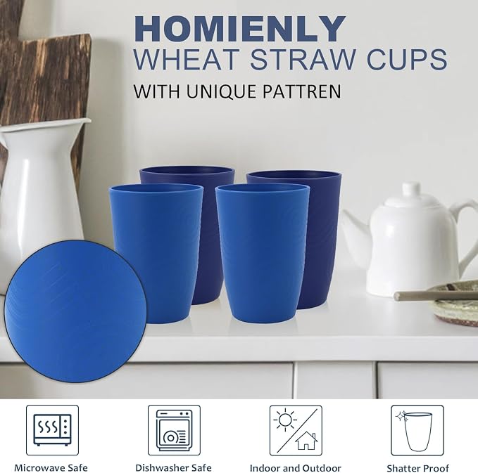 Homienly Wheat Straw Cups 16oz, Unbreakable Cups-6 PCS Freezer and Dishwasher - Image 3