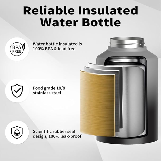 WATERSY 1 Gallon Water Bottle Insulated, BPA Free&Leak Proof, 128oz Stainless - Image 3