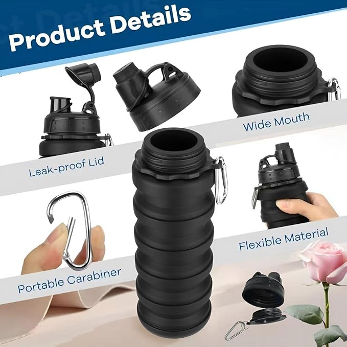 Collapsible Water Bottles 2 Pack Travel water bottle Sports Portable Water - Image 3