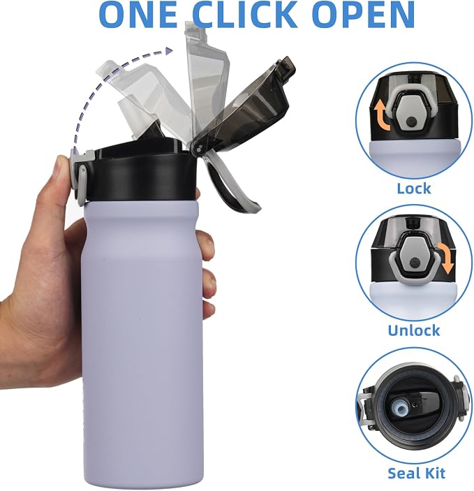 BJPKPK Water Bottle with Straw 18oz Insulated Water Bottles Reusable Stainless - Image 3