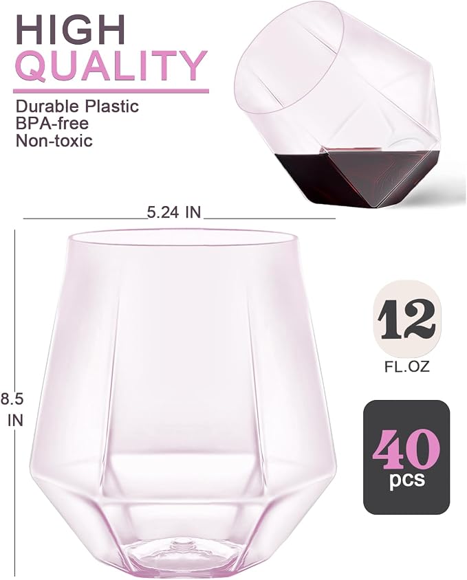 Maaacute 40 Pack Plastic Stemless Wine cocktail Whiskey Champagne Glasses - Image 5