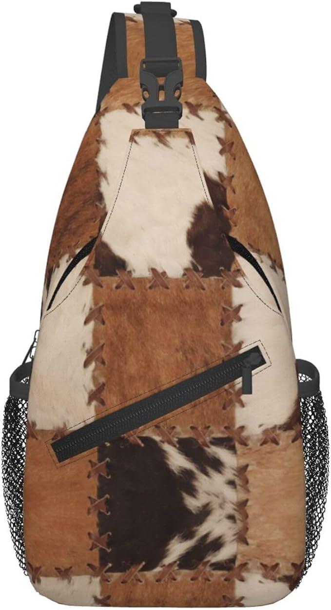 Cow Print Crossbody Sling Bags for Women Men Abstract Leather Texture Closeup by Unknown