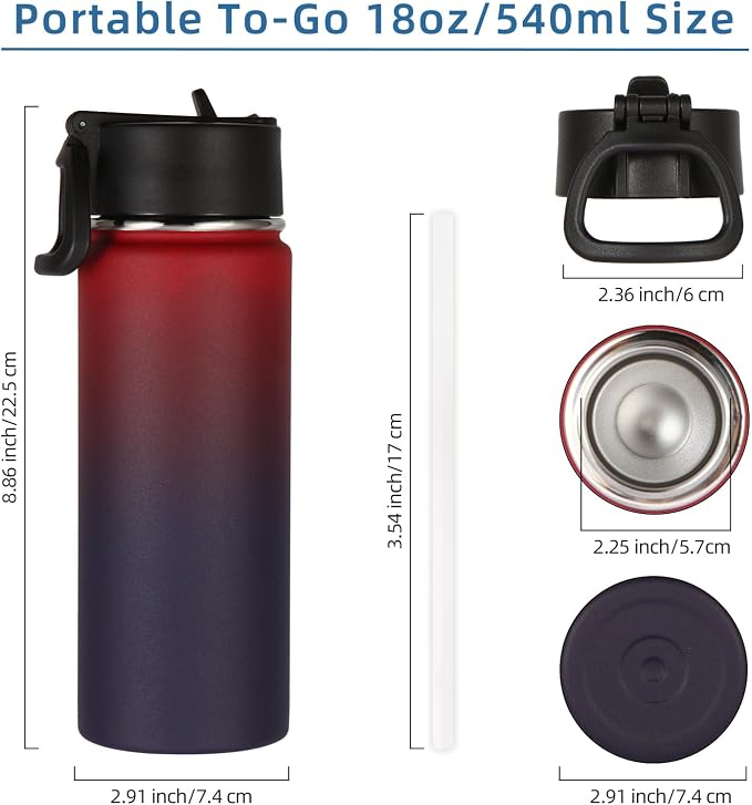 Volhoply 18oz Insulated Water Bottle Bulk 2 Pack, Kids Stainless Steel Water - Image 2