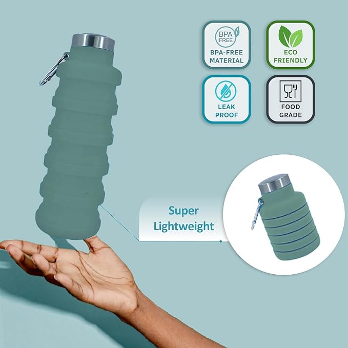 Collapsible Water Bottles 17oz, Odorless BPA-Free Silicone, Leak-Proof Foldable - Image 4