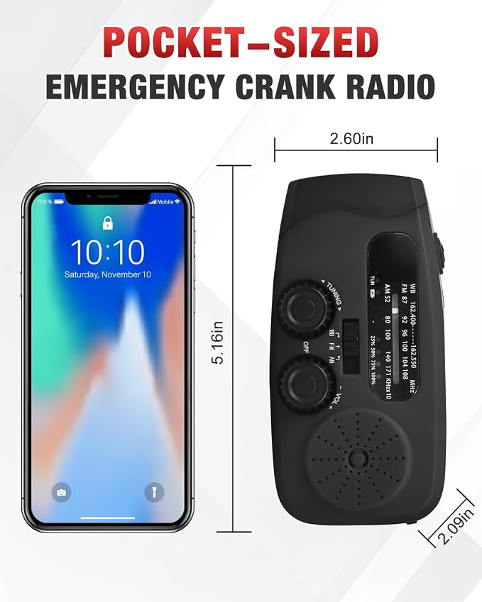 Emergency Hand Crank Radio Emgykit - 2000mAh/7400mWh AM/FM/NOAA Solar Hand - Image 7