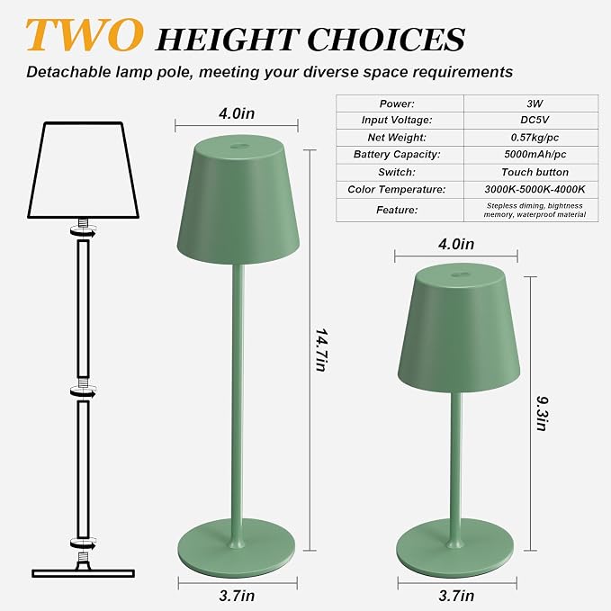 Kakanuo Cordless Table Lamp Rechargeable Green - Image 5