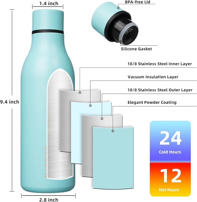 BJPKPK Insulated Water Bottles, 18 oz Stainless Steel Metal Water Bottle - Image 3