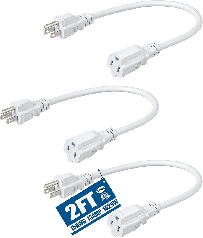 DEWENWILS 3-Pack 2FT Heavy Duty Extension Cord, 16 AWG SJTW Weatherproof Power by DEWENWILS