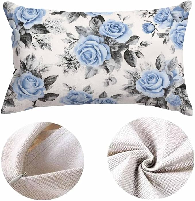 EKOBLA Farmhouse Throw Pillow Covers Blue Flowers Leaves Watercolor Floral - Image 5
