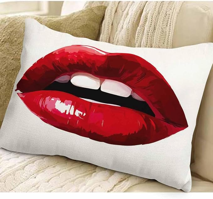 EKOBLA Sexy Biting Lips Farmhouse Oblong Rectangle Throw Pillow Covers Woman - Image 3